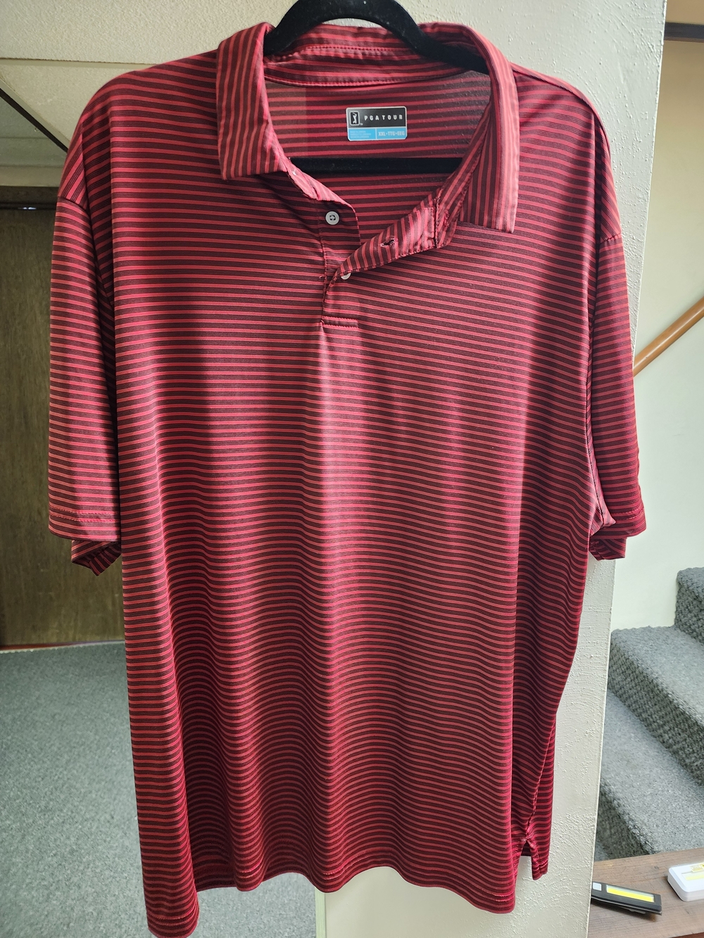 PGA Tour Men’s Red Striped Polo Shirt
